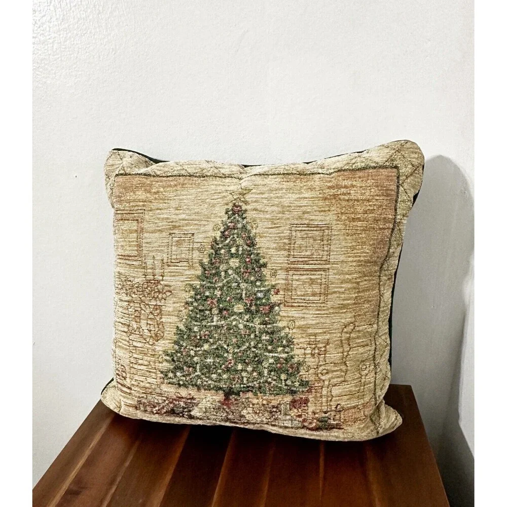 Set Of Two Vintage Dan Morris Christmas Elegance Tree Tapestry Pillows 16x16